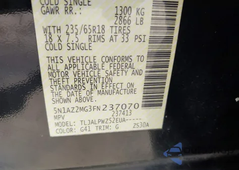 2015 Nissan Murano S/Sl/Sv/Platinum from USA, damaged, VIN 5N1AZ2MG3FN237070